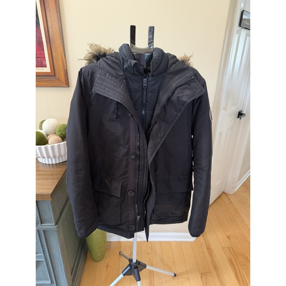 Abercrombie & Fitch Black Faux Fur Hood Winter Parka Jacket Women's Large